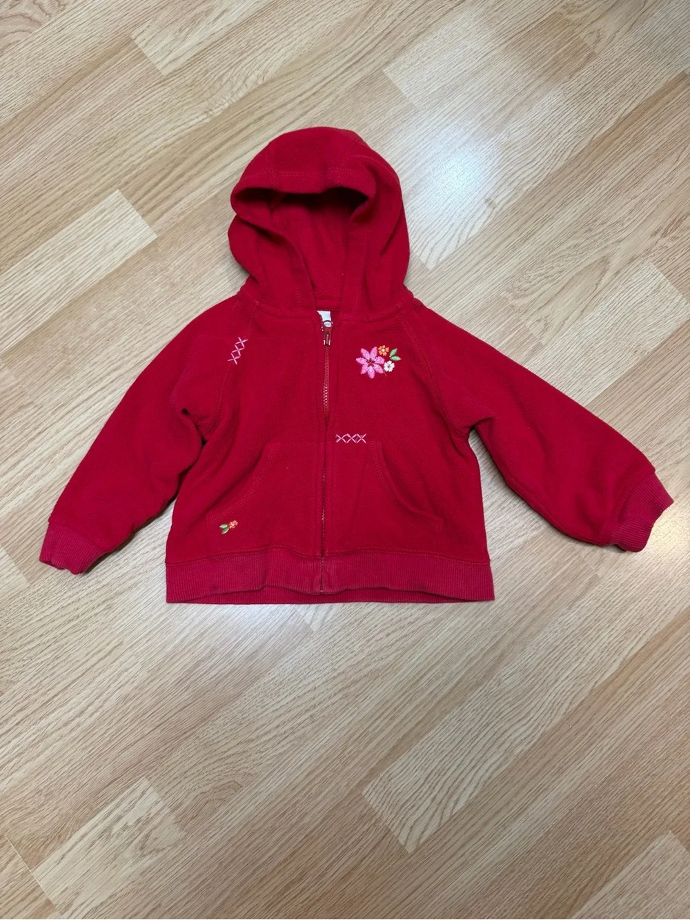 Carter’s 18M Red Floral Embroidered Hooded Zip Front Sweatshirt Jacket Pockets